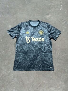 Adidas Manchester United x Stone Roses Pre Match Soccer Jersey Mens Size L Black